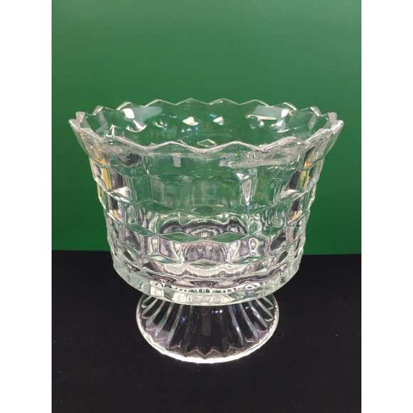 Vintage Fostoria American Pedestal Compote Bowl Dish Clear Glass Cube Pattern - Picture 10 of 16